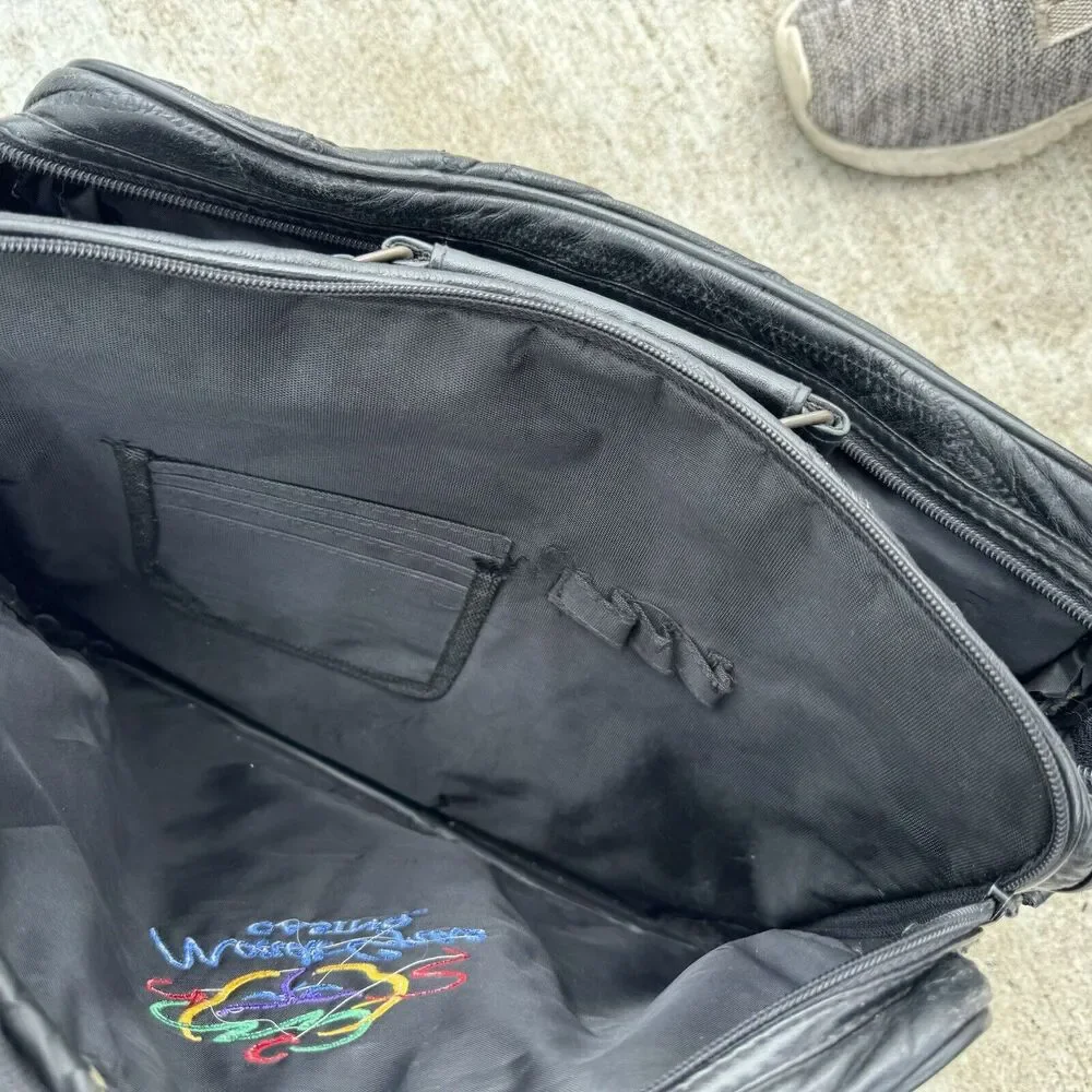 Vintage Mardi Gras Casino Stitched Black Briefcase Business Case Portfolio Bag